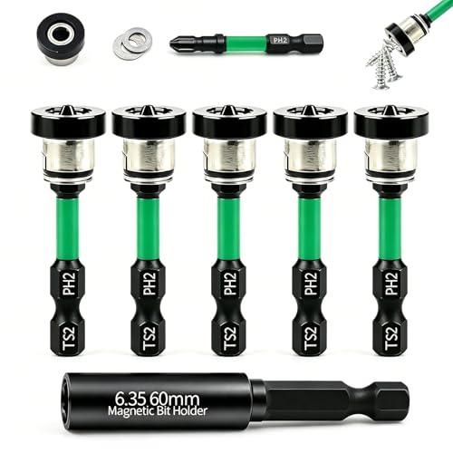 6pcs Drywall Screw Setter Set, 1/4" Hex Adjustable Depth Positioning Bits with