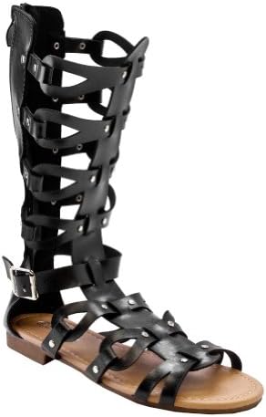 Atta 07 Womens Caged Gladiator Strappy Flat Sandals Black 6.5 HI