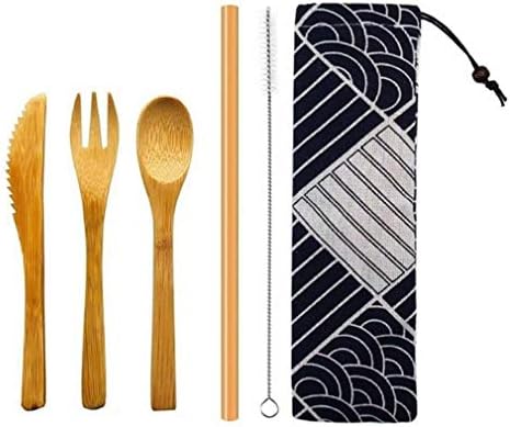 Natural Cutlery Set - Reusable Wooden Utensil Set to Reduce Plastic to Zero Waste - Portable Flatware Set as an Eco-Friendly Alternative to Disposable Cutlery - Case, Bamboo Wooden Cutlery Set (G)