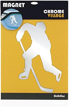 Magnetic Car Decal Stickers Ice Hockey –Metallic Silver 6.5” x 4.5”Magnet Stickers for Indoor Outdoor Weatherproof Long-Lasting Fade-Resistant, Reflective – Ideal Gift for Men, Boys
