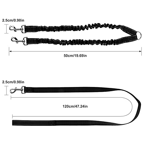 Onlyesh Double Dog Lead, 360 Degrees Rotation, No Tangle, Dual Shock Absorbing Bungee Double Dog Leash for 2 Medium to Large Dog Walking Training