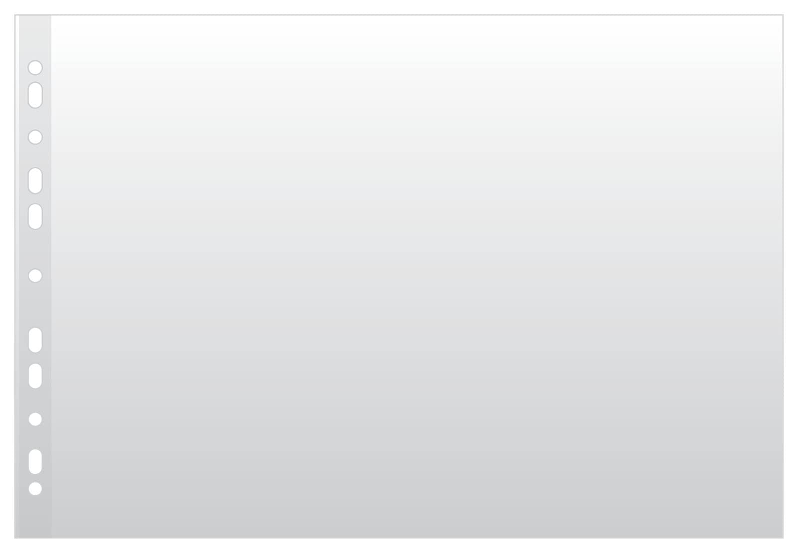 Donau Document Wallets DIN A3 Landscape Format/Pack of 50 / Grained Top Open Transparent Pockets Perforated Plastic Cover for Documents Papers Transparent 120 Micron/Reinforced Edge