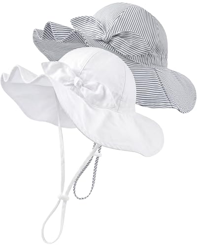 HONGTEYA Baby Sun Hat Cotton Stripe Bow Wide Brim