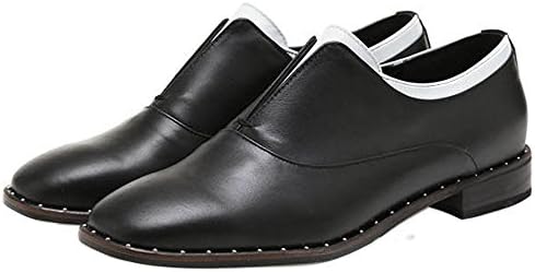 AWESOME DEW Women’s Cow Leather Square Toe Stud Detailed Black Loafers Shoes Flats 8 Black