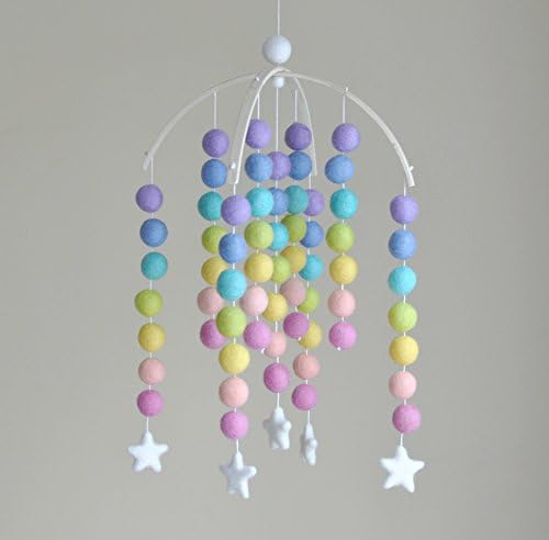 Handmade Baby Nursery Mobile in Rainbow Colors Made with Natural Materials 16" Tall 10" Wide