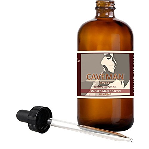 Caveman Smoked Maple Bacon Beard Oil, Leave in Conditioner, 2oz Glass Bottle and Dropper