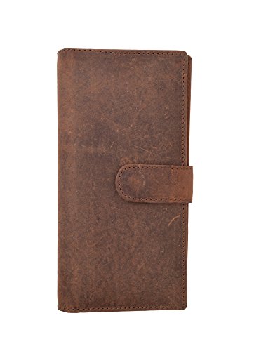 Vintage Genuine Leather RFID Blocking Simple Checkbook Cover with Snap Closure