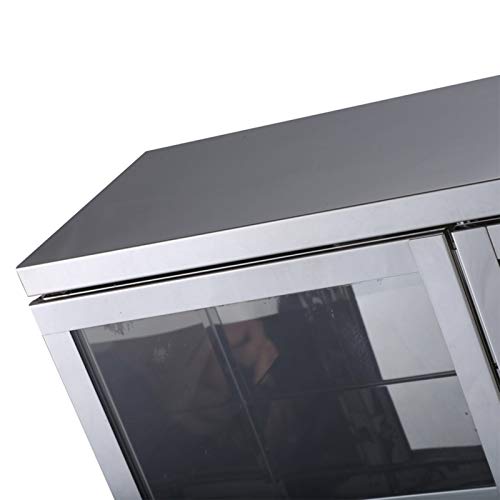 Sleek China Cabinet with Modern Appeal, Durably Constructed of Stainless Steel and Glass, Three Shelves for Storage and Display, Contemporary Design with Metallic Silver Finish + Expert Home Guide