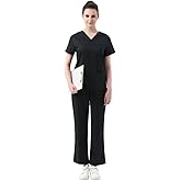 Leaddol Scrubs for Women Set V-Neck Scrub Top & Cargo Pants Skin-friendly Women Scrubs Stretch Workwear with Multi Pockets