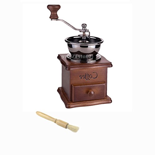 Fityle Vintage Manual Coffee Grinder, Hand Ground Coffee Grinding Mill With Wooden Cleaner Brush For Home Kitchen Accessories Portable - Thumbnail 3