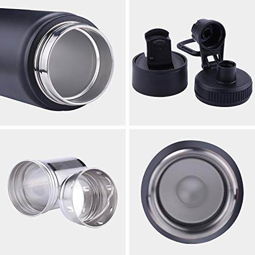 Tea Infuser Bottle With Removable Loose Leaf Tea Strainer 18/8 Stainless Steel Insulated Travel Tea Tumbler Black - Image 5