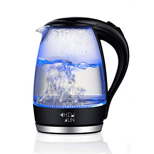 Glass Electric Kettle(BPA-Free), 1500W Fast Water Boiler with LED Indicator 1.7 Liter Cordless Hot Water & Tea Heater with Auto Shut-Off and Boil-Dry Protection, British Otter Thermostat Control, Easy to Clean by CHEW FUN