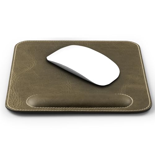 LONDO Genuine Leather Mouse Pad With Wrist Rest - 8.2 x 8.2 Non-Slip Desk Mat - Smooth Surface, Ergonomic Support