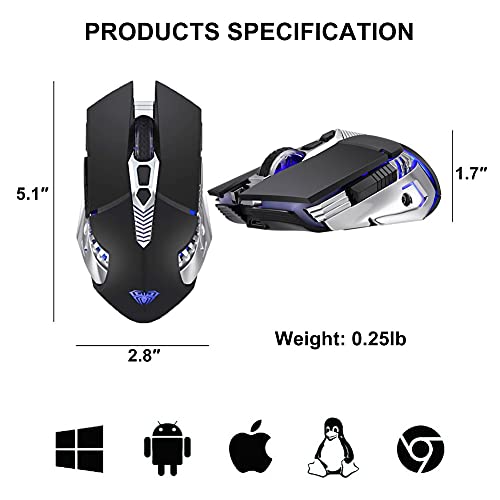 Bluetooth Mouse, Rechargeable Wireless Gaming Mouse Multi Device(BT 5.0/3.0+USB) with Side
