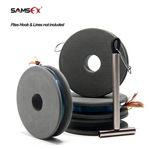SAMSFX Tippet Rigging Foam Quick Fly Changes with Tippet Spools Holder (1 Large Tippet Holder & 4 Black Rigging Foams - 70mm)