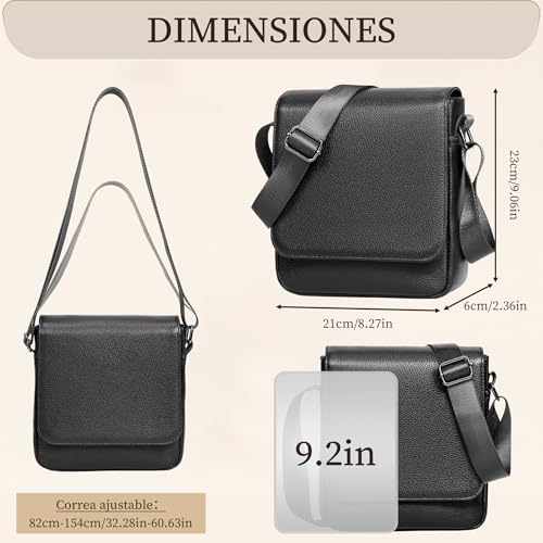 Eshow Genuine Leather Crossbody Bags for Men, RFID Blocking Anti-Theft Bag for Work University Business Travel and Urban Commuting, Black/White, Formal | Bolso Antirrobo para Trabajo Universidad Negocio Viajes y Desplazamientos Urbanos