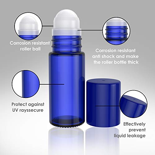 Essential Oil Roller Bottles [Plastic Roller Ball] FREE Plastic Pippette and Funnel - Refillable Glass Color Roll On for Fragrance Essential Oil - 30ml 1 oz (4 PACK, BLUE) - Thumbnail 7