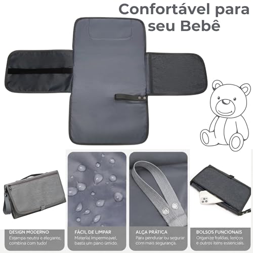 Trocador de Fraldas Portátil Premium Trocador Portátil para Meninas e Meninos Recém-nascidos de Bebê com bolso – Porta Fraldas Kit de Troca de Viagem à Prova d'água Textil (Azul)