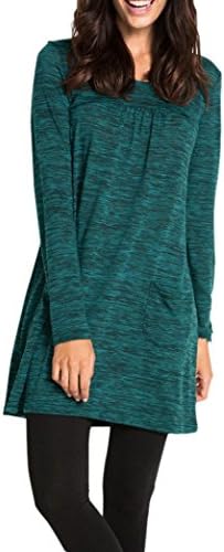 Echou Women's O Neck Dress, Casual Solid Long Sleeve Above Knee Dress Loose Party Dress (XXL, Green)
