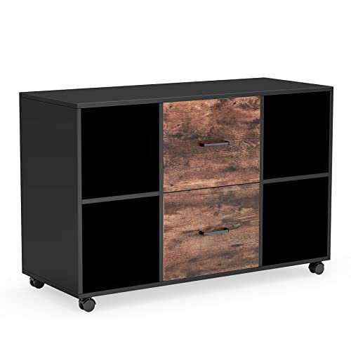 Tribesigns 2-Drawer Lateral File Cabinet - Wood Top Printer Stand For Home Office, Black/Brown