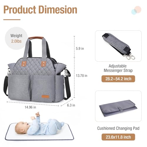 Lekebaby Baby Trolley Bag Baby Stroller Changing Bag Large Travel Storage Bags for Maternal Diapers Messenger with Hooks and Universal Strap