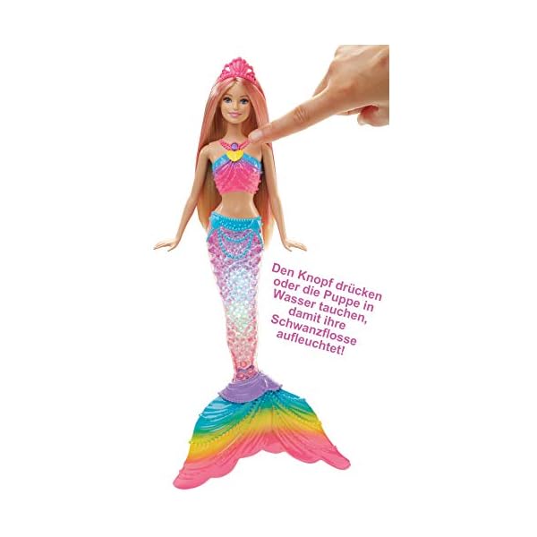 Barbie Meerjungfrau, Barbie Dreamtopia, Barbie Puppe in Regenbogen Farben mit Lichtershow, Spielzeug Badewanne, Spielzeug ab 3 Jahren, DHC40 – Bild 4
