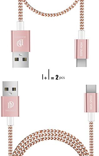 2-Pack USB Type C Cable by D-CASE - Nylon Black and White Stripe Charging/Data Cable, USB-C to USB-A Cable for Xperia XZ, LG G5, Nexus 5X, Nexus 6P, HTC 10 and More (3.3&0.66 Ft)(Pink)