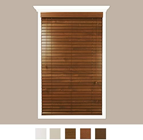 Luxr Blinds Custom-Made Real Wood Horizontal Window Blinds with Easy Inside Mount - 67" x 84" - 2" Wooden Slats - Premium Quality Basswood - Red Oak