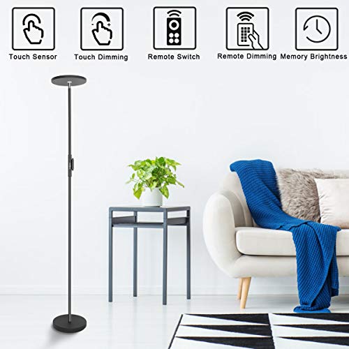 LED Torchiere Floor Lamp 20W with Super Bright Light,Adjustable Tall Standing Pole Light, Remote Control Uplight Floor Lamp for Reading, Living Room, Bedroom, Office (Black)