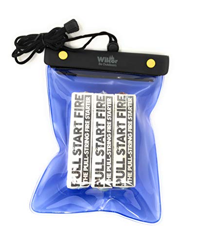 Pull Start Fire Pull String Firestarter (3 Pack) and Wilcor Extra Large Waterproof Survival Pouch