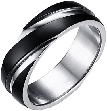 316L Stainless Steel Two-tone Grooves Band Rings 6mm for Men and Women Black 5