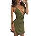 VANCOL Women's Sexy Deep V-Neck Halter Backless Slit Mini Party Club Dress (M, Dark Red)