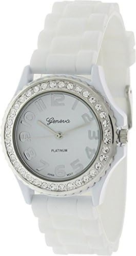 Women Men White Silicone Quartz Crystal Rhinestone Large Face Wrist Watch