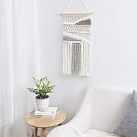 Amazon Com Mkono Macrame Wall Hanging Woven Boho Decor Gray Yarn Fringe Tassel Handmade Home Decoration For Bedroom Living Room Dorm Nursery Apartment 15 W X 26 L Everything Else