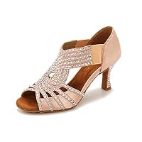 TTdancewear Women Rhinestone Dance Shoes Ballroom Latin Salsa Bachata Performance Dance Dancing Shoes 6 Nude-2.5inch Heels
