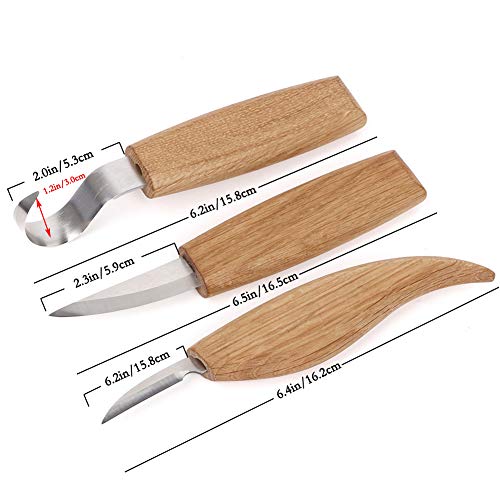 Wood Carving Tool Set - Sloyd Whittling Knife | Chip Detail Knife | Hook Knife for Spoon Carving, with Leather Strop Polishing Compound, High-Strength Steel Woodworking Carving Kit (6 Pcs)