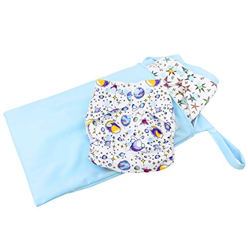 Langsprit Baby Cloth Diaper with Highly Absorbent Bamboo Inserts & Wet Bag,Reusable Unisex Baby Diapers,Baby Shower Gift (Space)