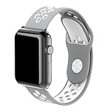 SIXRARI Apple Watch Band 42MM, Soft Silicone Sport Replacement With Ventilation Holes Nike+ Sports Bands For 2017 New IWatch Strap Series 3 Series 2/1 Wristband (Silver/White)