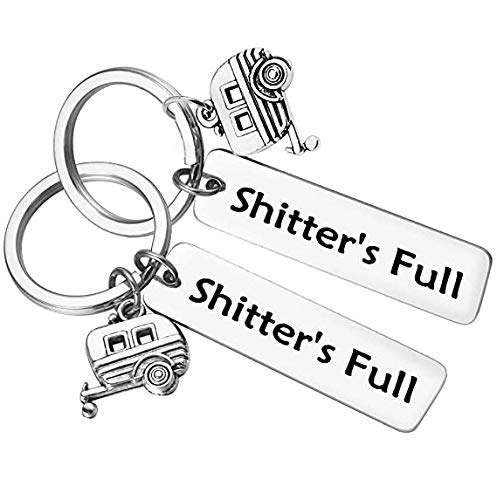 QIAMNI 2pcs Shitter's Full Camper Keychain - Happy Camper RV Keychain Unique Gifts for Men Women Camper Trailer Vacation Dainty Jewelry