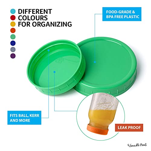 16 Pack Colored Plastic Ball Jar Lids, Kerr 8 Regular Mouth & 8 Wide