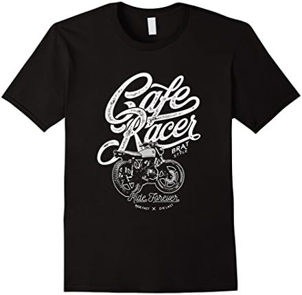 Mens Cafe Racer, Ride Forever Brat Style T-shirt Large Black