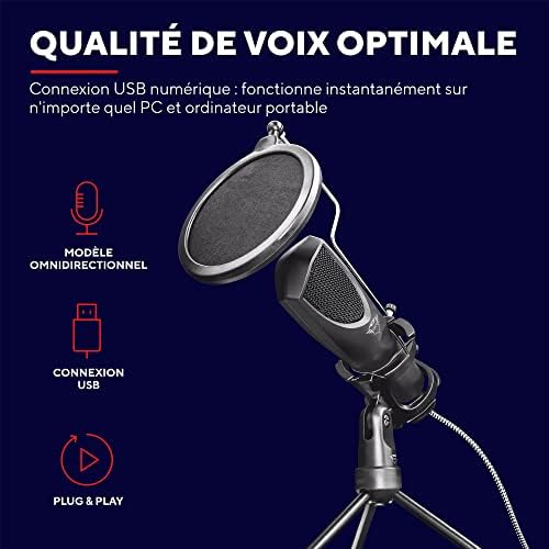Mantis Micro Streaming USB, Microphone Professionel Gamer, Noir