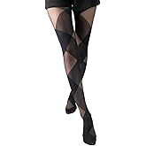 UUYYEO Black Sheer Pattern Pantyhose Mesh High Waist Tights Sexy Patterned High Waist Stockings Women's Panty Hose with Design