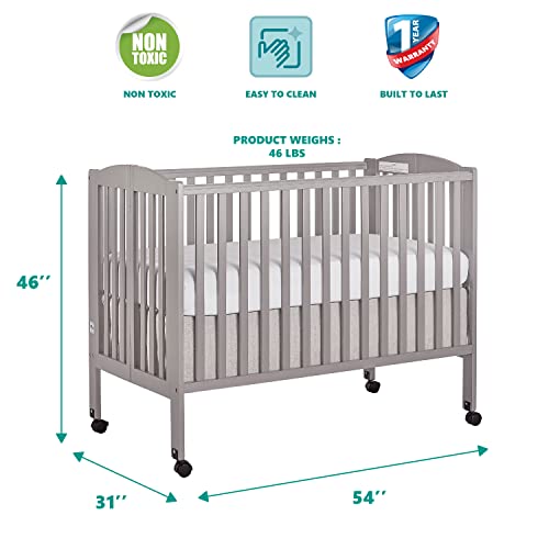 Dream On Me Full Size 2in1 Folding Stationary Side Crib in Steel Grey