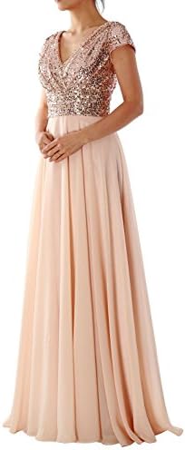EnjoyDress Women's V Neck Sequin Bridesmaid Prom Wedding Party Gown Rose Gold Size 6