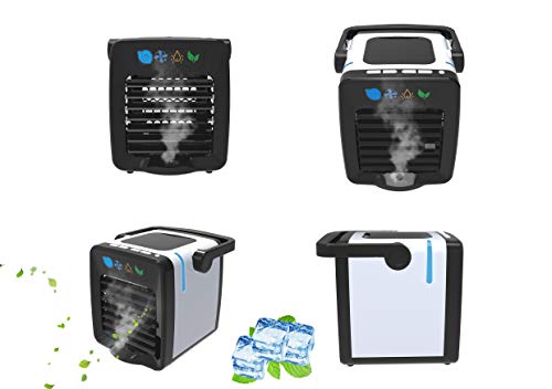 XIAJIE Mini Air Cooler |Handle Table Fan Evaporative Air Circulator Cooler |4 in 1 USB Personal Space Air Conditioner Air Purifier Humidifier with 7 Colors LED, Portable Air Cooler Ice Fan
