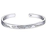 ALoveSoul Silver Best Friends Forever Today Tomorrow Always Diamond Cuff Bangle Friendship Bracelets, 7.4''