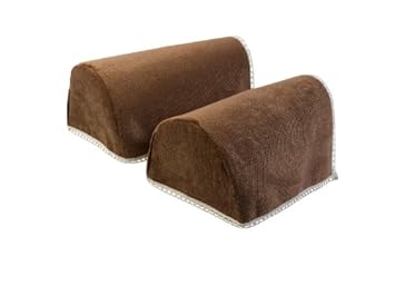 Classic Home Store Chenille Pair Of Xl Rounded Arm Caps With Lace Trim Sofa Furniture Cover Brown