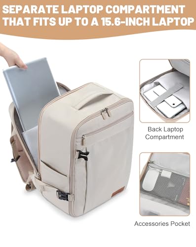 MOCOCITO Travel Backpack Cabin Airplane 40 x 20 x 25, Cabin Travel Suitcases for Ryanair, Men's Women's Backpack Travel Bag Suitcases Travel Backpack Hand Luggage Laptop Backpack, Beige Cream, Casual