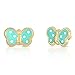 14k Yellow Gold Enamel Butterfly Stud Earrings with Secure Screw-backs (Pastel Green)